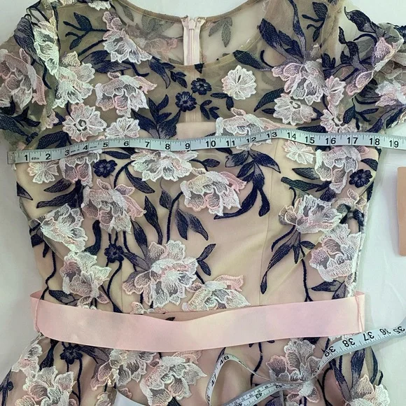 🆕BHLDN Linden Pink/Blue Floral Embroidered Tulle Illusion Neck MOB Dress SZ 12 - Picture 12 of 14